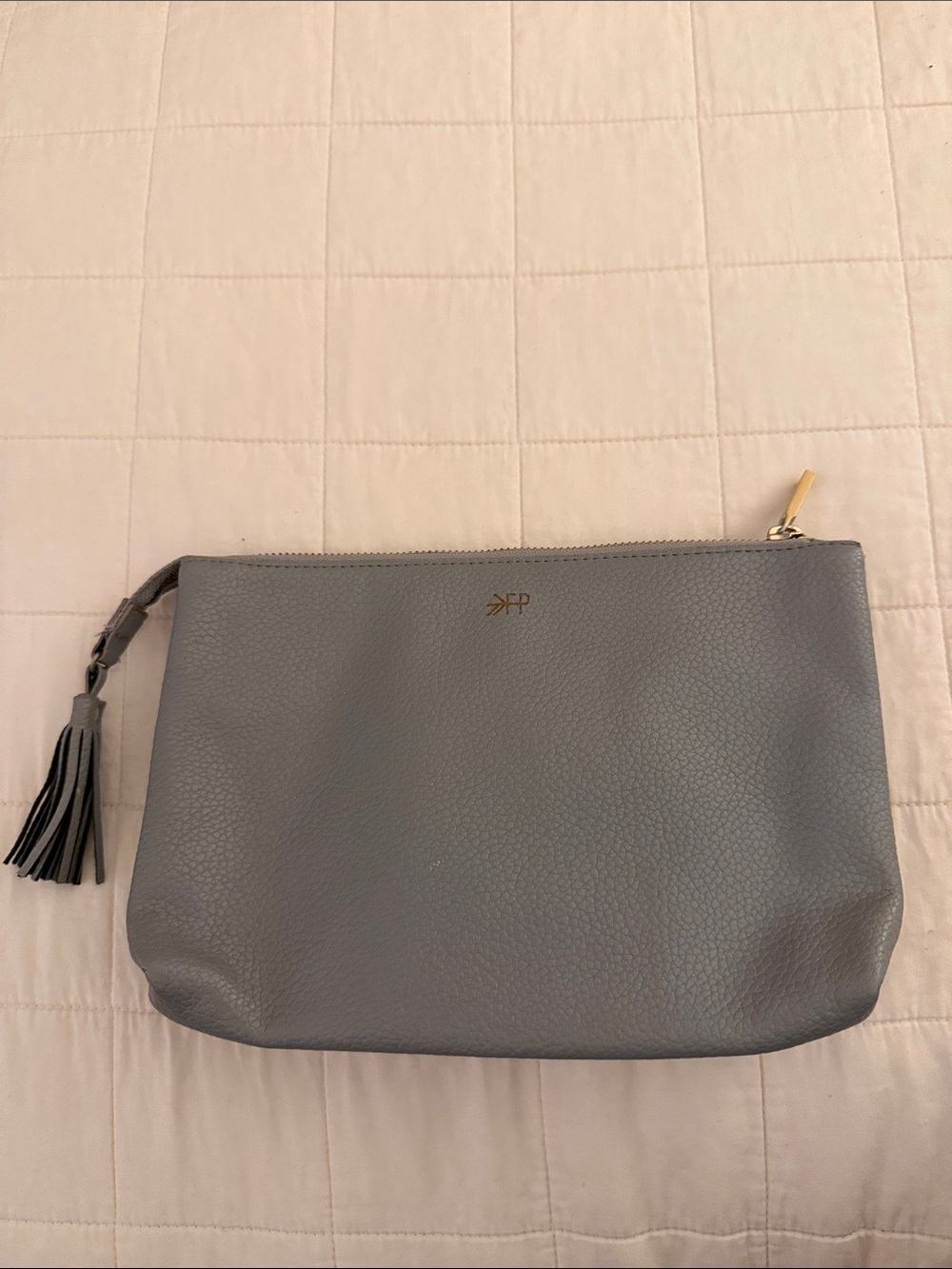 Gray Leather Tassel Zip Pouch - Everyday Pouch